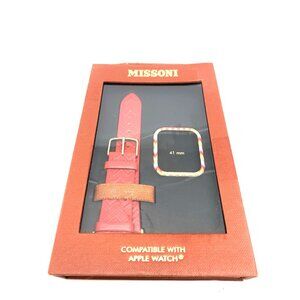 Missoni Apple Watch 41mm Case Cover Red Leather Strap Gold Buckle